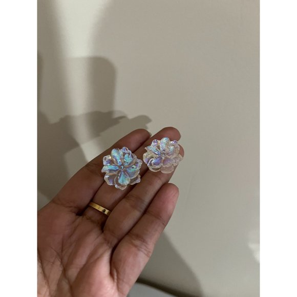 Chunky Clear Acrylic earring studs flower white ice large holographic acrylic - Picture 7 of 7